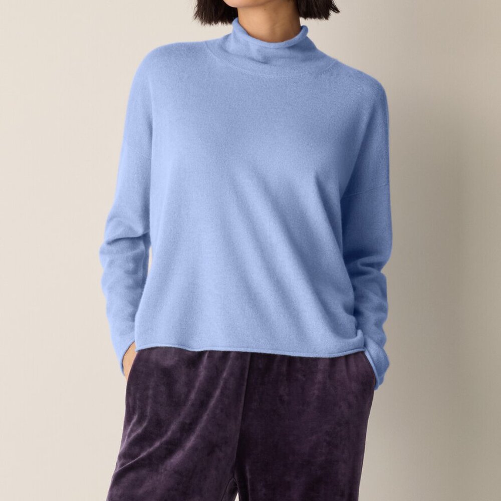 EILEEN FISHER Italian Cashmere Turtleneck Top, Plume, XS